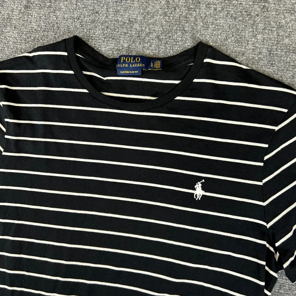 Polo Ralph Lauren Mens Custom Slim Fit Striped T-Shirt Black White Large